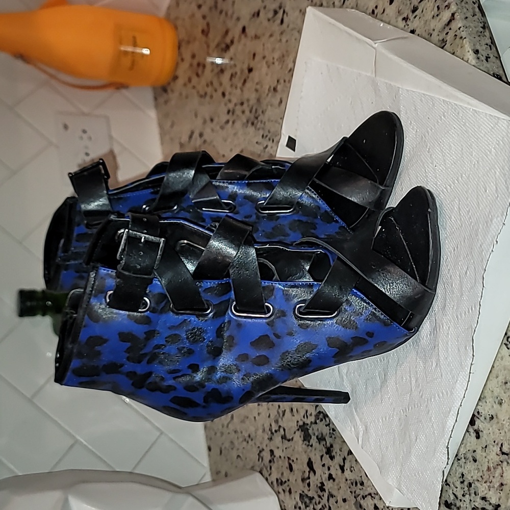 Paper Fox High Hills Women's Shoes Blue Leopard Stilettos.